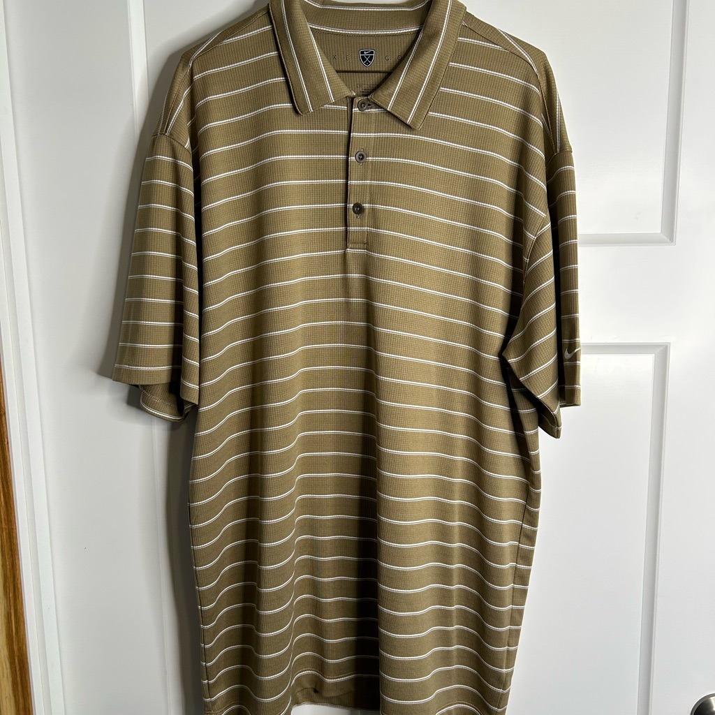 Nike Golf Polo Shirt Mens Size Xl Tan Striped Active Golf 3327